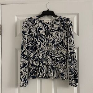 ba&sh Navy and White Abstract Blouse